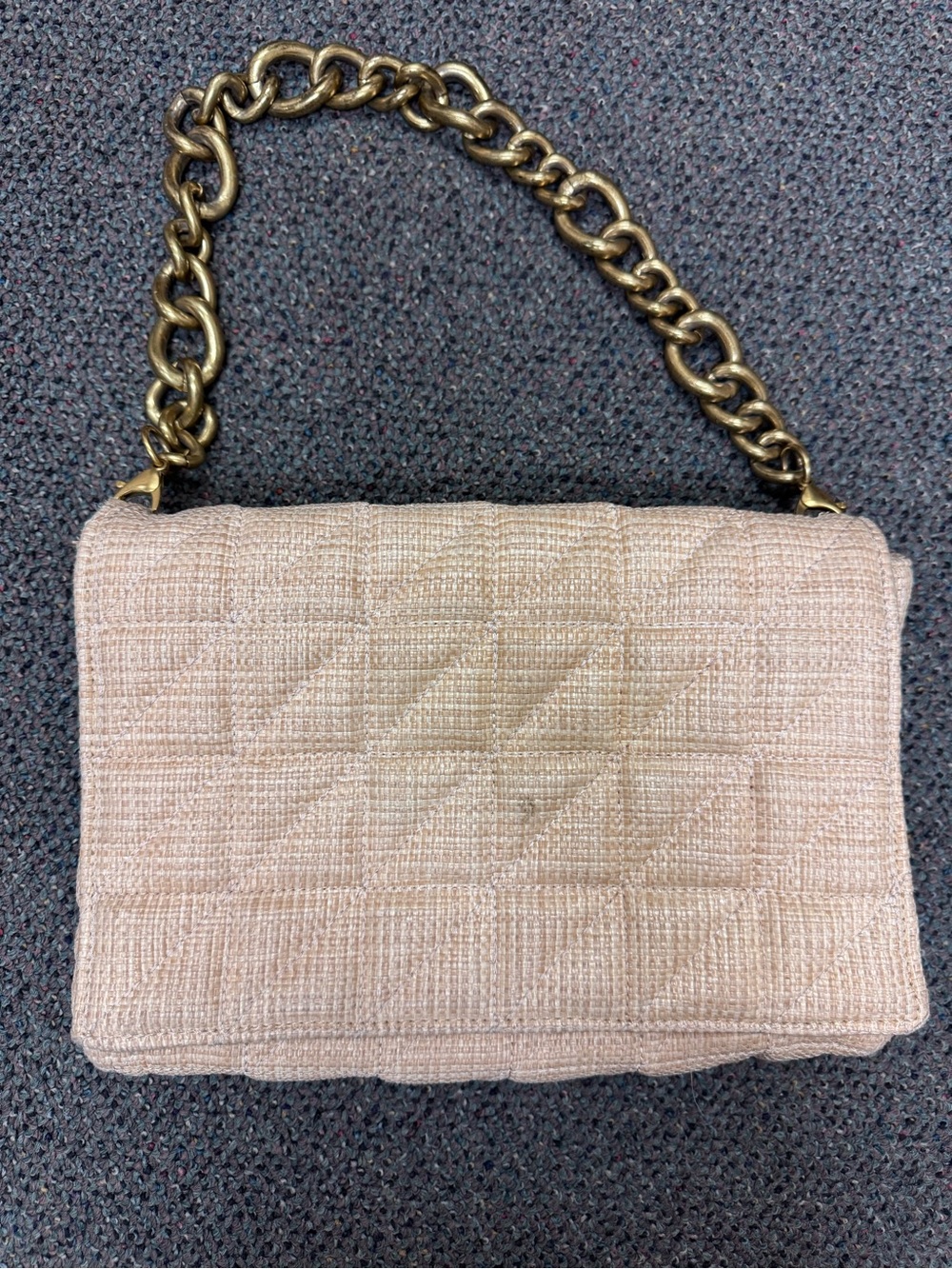 Zara Quilted Beige Shoulder Bag with Gold Chain